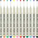 12 Colored Micro Pens 05, Fineliner pens Waterproof Archival Ink Set, No Bleed Drawing Art Pens for Illustrating, Journaling, Bible Zentangle Supplies