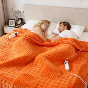 Eastsora Heated Blanket Electric King, 90"X100" Waffle Heating Blanket with 12 Heat Levels, Fast Heating Blanket with 1-12 Timer Settings, Overheat Protection with ETL & FCC for Home Office -Orange