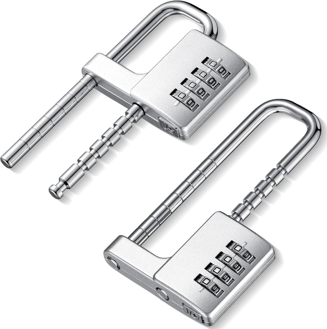 Gisafai 2 Pcs 4 Digit Combination Lock Code Cabinet U Shaped Gym Adjustable Padlock Metal Long Shackle Lock for Outdoor College Fences Sports Lockers Gym