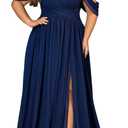 VOUIAO Women's Daily Plus Size Dresses A Line Chiffon Wedding Guest Bridesmaid Maxi Dress Prom Evening Party Cocktail Gown Hidden Blue 3XL