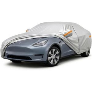 6 Layer Heavy Duty Car Cover Custom Fit for Tesla Model Y with Charging Port Flap, Waterproof All Weather Car Tarp Outdoor Protection with Cotton Lining