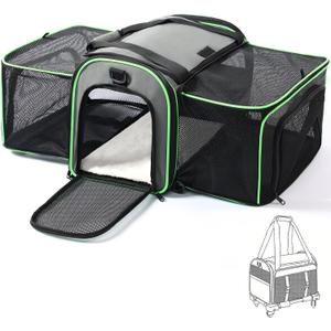 Gardner Pet Expandable Cat Carrier Airline Approved (18x12x12 in), 2-Side Square Extension Pet Travel Carrier for Medium Cats up to 15 lbs, Mesh Soft-Sided Cat Carrier Bag