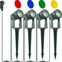 SUNTHIN Outdoor Landscape Lighting, 4 Pack Outdoor Spot Lights with 4 Colorful Lens and Power Supply, Green Shell, IP65 Waterproof & Connectable
