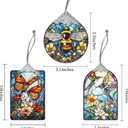 Set of 3 Christmas Tree Ornaments, Stained Glass Style Hanging Decorations and Acrylic Window Suncatchers, Hummingbird, Butterfly and Bee Designs, for Women Mom