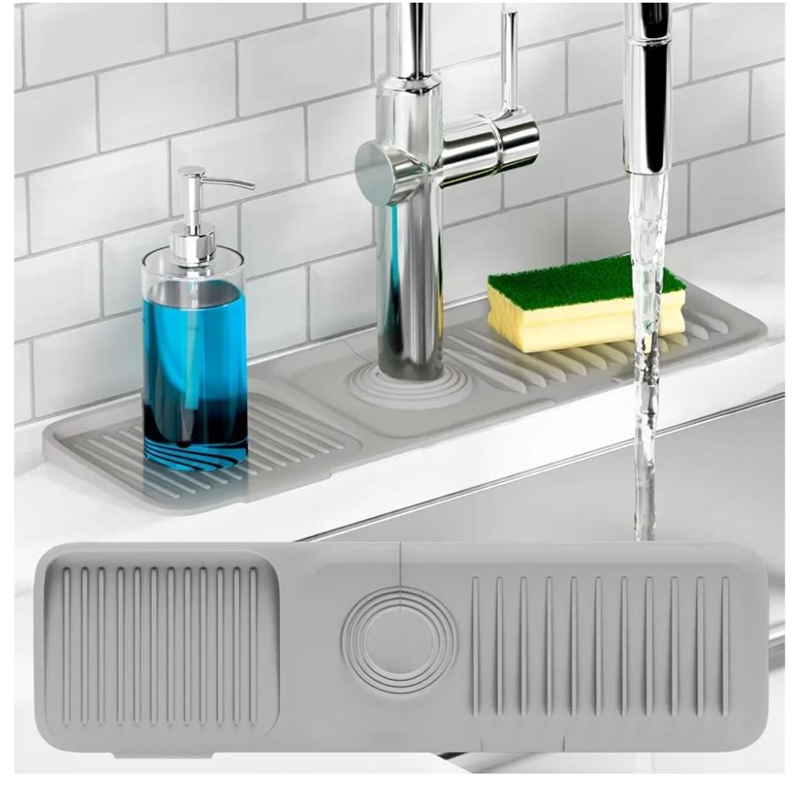 Sink Splash Guard,Longer Silicone Sink Mat for Kitchen Bathroom,Kitchen Faucet,Silicone Sink Faucet Mat Splash Guard, Drip Protector Splash Countertop (Grey)