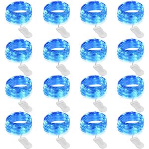 Onforu 16 Pack Blue Fairy Lights Battery Operated String Lights, 6.5ft 20 Mini LED Lights, IP67 Waterproof Twinkle Lights for Mason Jar Wedding Centerpiece Decor Christmas Bedroom