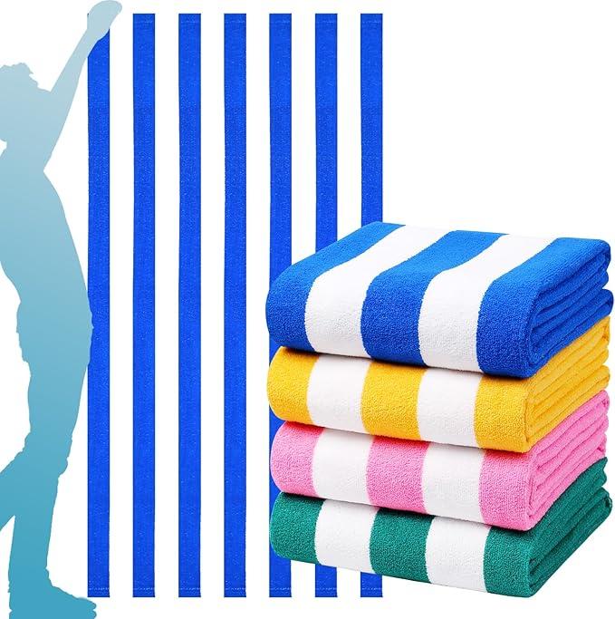 4 Packs Oversized Stripe Beach Towel Thin Terry Set for Women Men 72X40 in Absorbent Big Extra Large XL Clearance Travel Families Towels Accessories Essentials Adults Gift Blue Pink Yellow Green