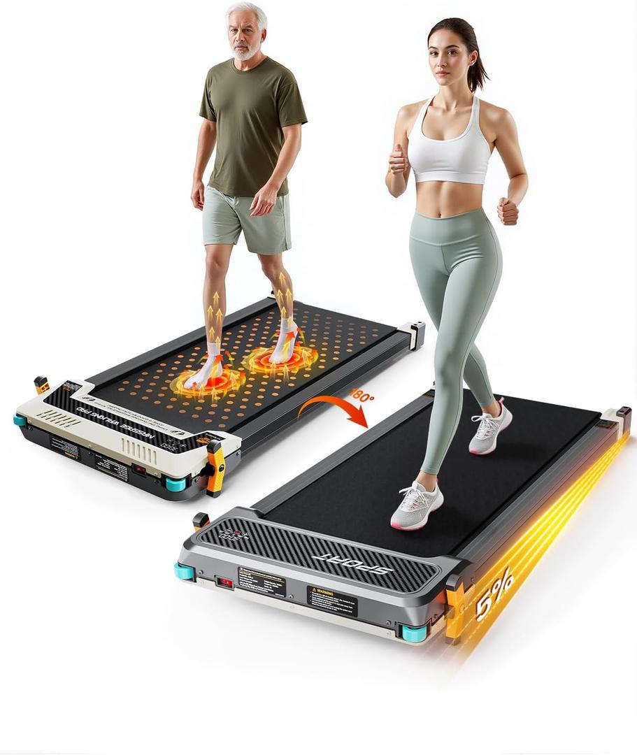 FUNRAY Walking Pad with Incline, Under Desk Treadmill with 2 Control Options, Ultra Slim Design and Double Shock Absorption, LED Display, Powerful and Quiet Treadmill for Walking/Jogging (White)