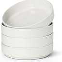 E-far Pasta Bowls Set of 4, 35oz Large Salad Bowl Plate for Dinner Serving Soup, Wide & Shallow Ceramic Stoneware Pasta Plates, Microwave & Dishwasher Safe, Textured Stripes & Speckled White, 8"