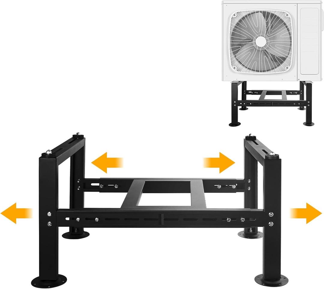 Mini Split Ground Stand for 18000-36000 BTU, Mini Split AC Bracket for Ductless Air Conditioners Heat Pump System,Heavy Duty Condenser Stand Adjustable Length 27.5" to 41.3" Max Load 550Lbs (Black)
