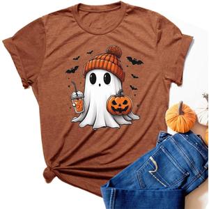 Halloween Shirts for Women Funny Graphic T-Shirts Fall Graffiti Tops (XL)