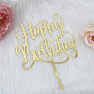 Ruscalin Gold Mirror acrylic Happy Birthday Cake Topper,for Anniversary/Birthday/Bridal Shower，Party Decoration Supplies