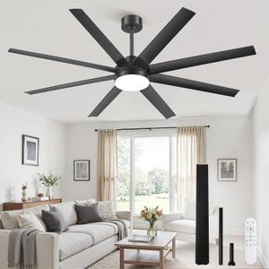Fanbulous 65 Inch Large Ceiling Fans with Lights, Black Ceiling Fan with Remote Control, Dimmable, 3CCT, Quiet, Modern Ceiling fan For Living Room, Bedroom, Kitchen, Patio, Outdoor