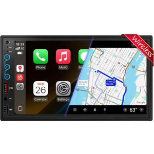 7" Double Din Car Stereo with Wireless CarPlay & Android Auto, Built-in DSP Exclusive, 240W Hi-Power Audio, Full View Touchscreen, Bluetooth 5.3, FM/AM Radio, Steering Wheel Control, Auto Backup Cam