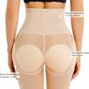 Irisnaya Women Shapewear Control Panties Body Shaper Butt Lifter Padded Hip Enhancer Seamless Underwear Hi- Waist Short (Beige, M)