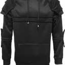 Weixu Men Medieval Knight Hoodie Armor Sweatshirt Pullover Hooded Jacket Coat Halloween Costume (Black, L)