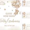 We Can Bearly Wait Baby Shower Games Guess How Many Bear Game Sign and String Card for 50 Guests for Boys Baby Shower (Brown) 1