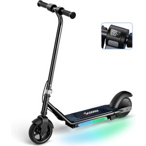 iScooter IK3/IK3Pro Electric Scooter for Kids Aged 6-12, LED Display, 3 Speeds, 3 Heights (IK3Pro), Magnetic Charging, 150W Motor, Colorful Lights (Black)