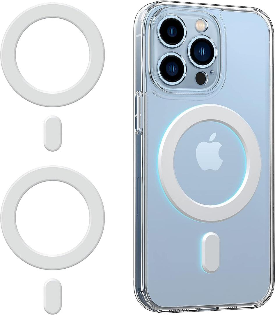 OUTXE Magnetic Adapter Ring 2Pack, Universal Magnet Sticker Compatible with Magsafe Accessories & Wireless Charging for iPhone/Android/Galaxy/Pixel White
