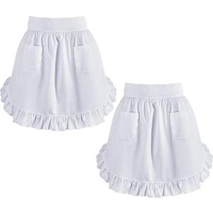 Geyoga 2 Pcs White Aprons for Women Vintage Apron Colonial Costume for Waitress Servant Halloween Cosplay Costume(Waist Apron)