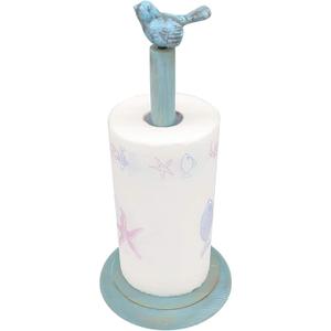 Bird Design Wood Paper Towel Holder Stand Up Paper Towel Holder, Easy One-Handed Tear Kitchen Paper Towel Dispenser with Weighted Base for Standard Paper Towel Rolls - Turquoise