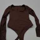 QINSEN Women's Sexy Square Neck Bodysuit Long Sleeve Double Lined Shirt Tops (Coffee Bean), S