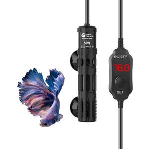 AquaMiracle Submersible Aquarium Heater, 50W Fish Tank Heaters with LED Digital Temp Display, Dry-Run Auto Power-Off & Overheat Protection, for Freshwater and Saltwater Tanks (5-10 Gal)