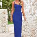 MASCOMODA Women 2025 Summer Sexy Bodycon Maxi Dress Spaghetti Strap Knit Fitted Tight Sleeveless Party Slip Long Dresses (S)