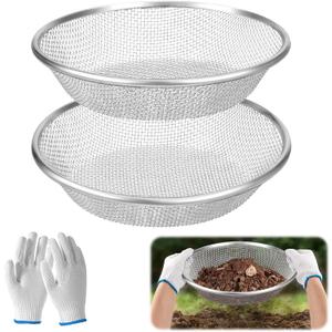 2PCS 1/8 Inch Mesh Soil Sifter for Gardening,Compost Sifter for 5 Gallon Buckets,Garden Sieve Rock Sifters for Captures Dirt Rocks Sawdust,Includes Gloves