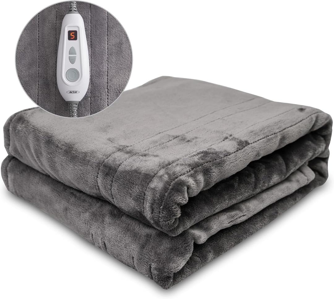 SUNVIVI Heated Blanket 50" x 60", Heating Electric Throw Blanket, 10 Heat Settings, 12 Hours Auto Off, Machine Washable, ETL Certified, Overheating Protection, Grey