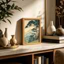 Framed Japanese Style Mountain Landscape Canvas Wall Art, Vintage Tree Scenery Print, Retro Woodblock Inspired Nature Painting for Bedroom Living Room Office Home Decoration, 24"L x 16"W