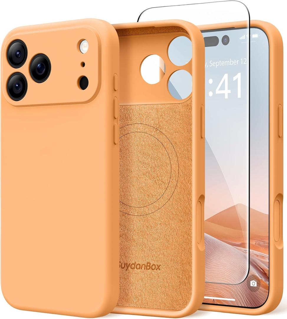 Magnetic for iPhone 17 Pro Max Case, Compatible with MagSafe, [Full Camera Protection][Screen Protector] Silicone Shockproof Protective Phone Case for iPhone 17 Pro Max 6.9", Cantaloupe