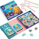 Magnetic Fishing Game for Toddlers -Travel Toys 3-5 Airplane Essentials - Mess-Free Camping & Car Trip Activity - Wooden Learning Toy with 27 Fish