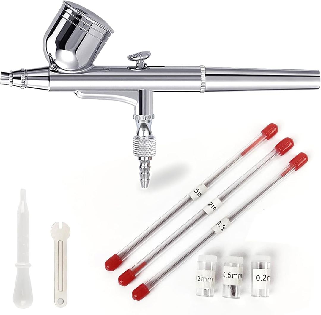 Professional Dual-Action Airbrush Kit, 0.2/0.3/0.5mm Nozzles, Gravity Feed Spray Gun Set,Airbrush Gun for Nail Art Painting MakeupModel Coloring