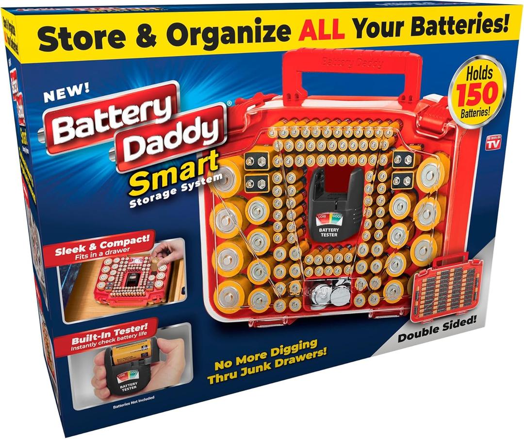 Ontel Battery Daddy Smart - Battery Organizer Storage Case with Tester, Stores & Protects Up to 150 Batteries, Clear Locking Lid, As Seen On TV, Smart - 150 Batteries (BADAS-MC4) Ontel Battery Daddy Smart - Battery Organizer Storage Case with Tester, Stores & Protects Up to 150 Batteries, Clear Locking Lid, As Seen On TV, Smart - 150 Batteries (BADAS-MC4)
