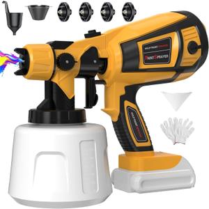 Cordless Paint Sprayer 30000RPM High Speed for Dewalt 20V Battery 1400ml High Capacity Container Spray Paint Gun for for House Furniture Painting Gold(Not Include Battery)