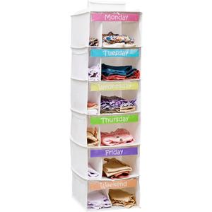 Houseables Kids Clothes Organizer, Weekly Clothes Organizer for Kids, Outfit Organizers, Closet Daily Outfit Storage, Monday through Friday Clothing, Day of the Week, Weekday, School, Hanging, 6 Shelf