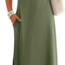 MEROKEETY Women's Summer Casual Maxi Dress 2026 Cap Sleeve V Neck Collared Beach Vacation T Shirt Long Dresses, Medium