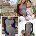 3 Pack Women's Maternity Shirts, Pregnancy Raglan Long Sleeve Tops Sides Ruched Crew Neck Color Block Mama Clothes (X-Large, Light Gray/Black, Light Gray/Navy, Light Gray/Wine Red)