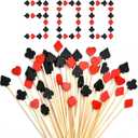 300 Pcs Casino Cocktail Toothpicks, Bamboo Appetizer Toothpicks Poker Party Decorations Cocktail Picks for Drinks Casino Cake Decor Black and Red Poker Fruits Cake Picks