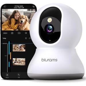 Security Camera 2K, blurams Baby Monitor Dog Camera 360-degree for Home Security w/Smart Motion Tracking, Phone App, IR Night Vision, Siren, Works with Alexa & Google Assistant & IFTTT, 2-Way Audio White 1 Pack