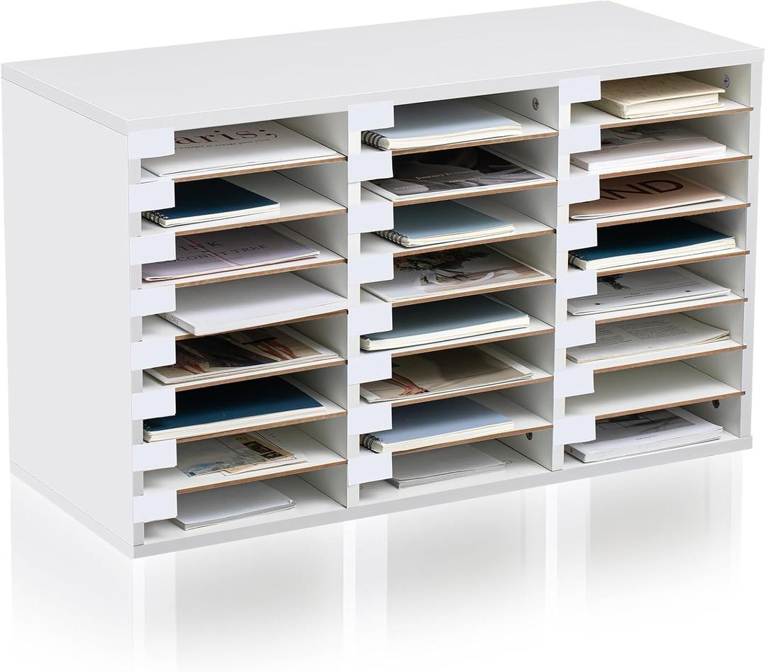 24 Slots Large Wood Adjustable Classroom Mailboxes Compartments Sturdy White Literature Organizer Mail Center 32x19x13 Inches Large Desktop File Sorter for Students Teachers Office Home School