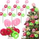 XunYee 6 Pcs Christmas Tree Picks 17in Pink and Lime Green Furry Christmas Tree Topper Spiral Curly Picks Pink and Green Furry Topper