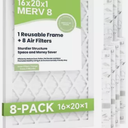 Future Way 16x20x1 Air Filters, 8-Pack with Reusable Frame, MERV 8, MPR 700 AC Furnace Filters, Space Saving & Cost-effective