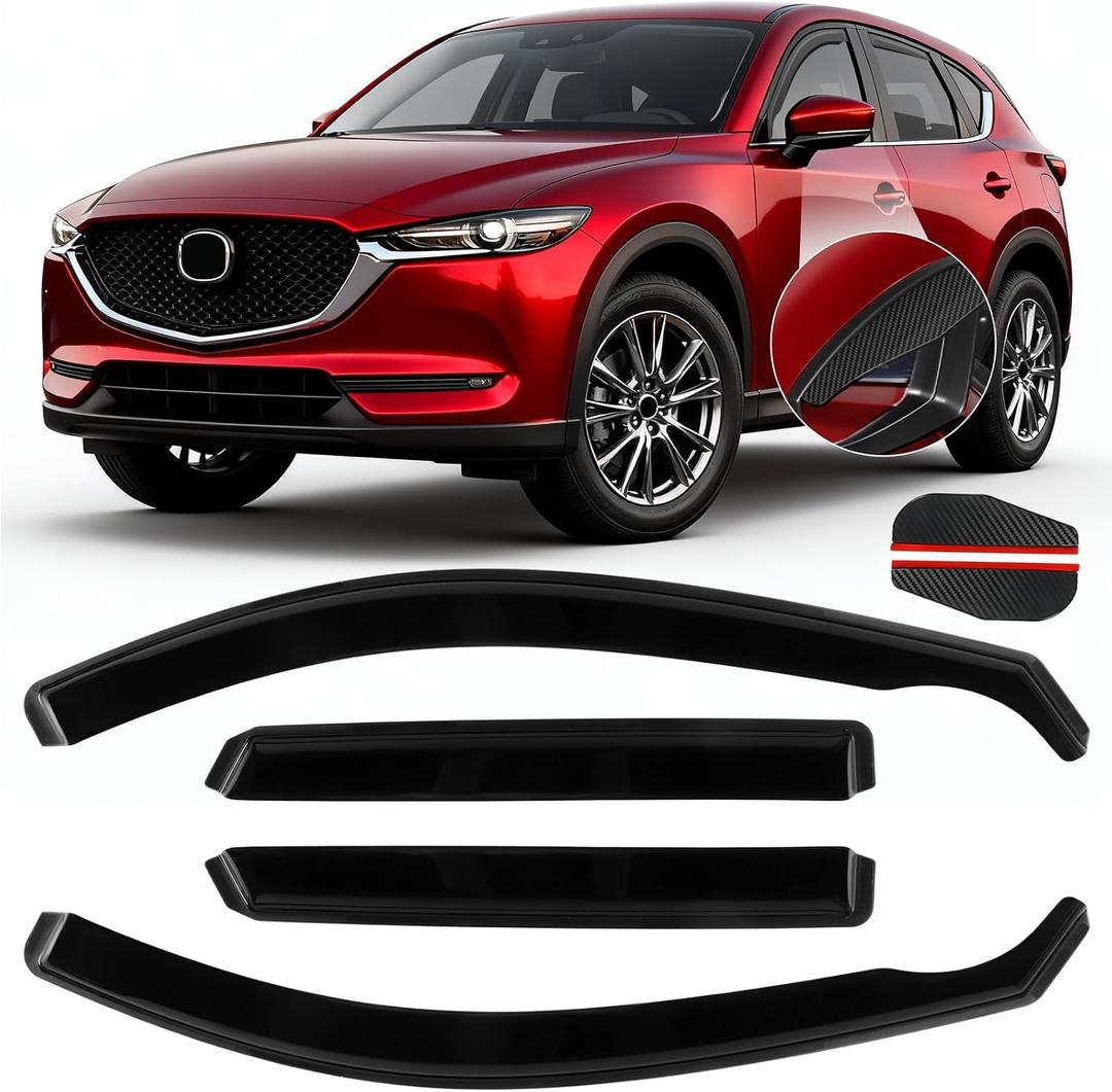 4pcs in Channel Window Rain Guards for Mazda CX-5 2017 2018 2019 2020 2021 2022 2023 2024 2025, Window Visors Wind Deflectors, Vent Shades Shield with 2pcs Side Mirror Rain Visors