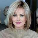 RENERSHOW Medium Length Bob Wigs for White Women Layered Blonde Highlight Straight Pixie Bob Wig with Bangs Heat Synthetic Natural Daily Party Wig 12inch Average Size Wig