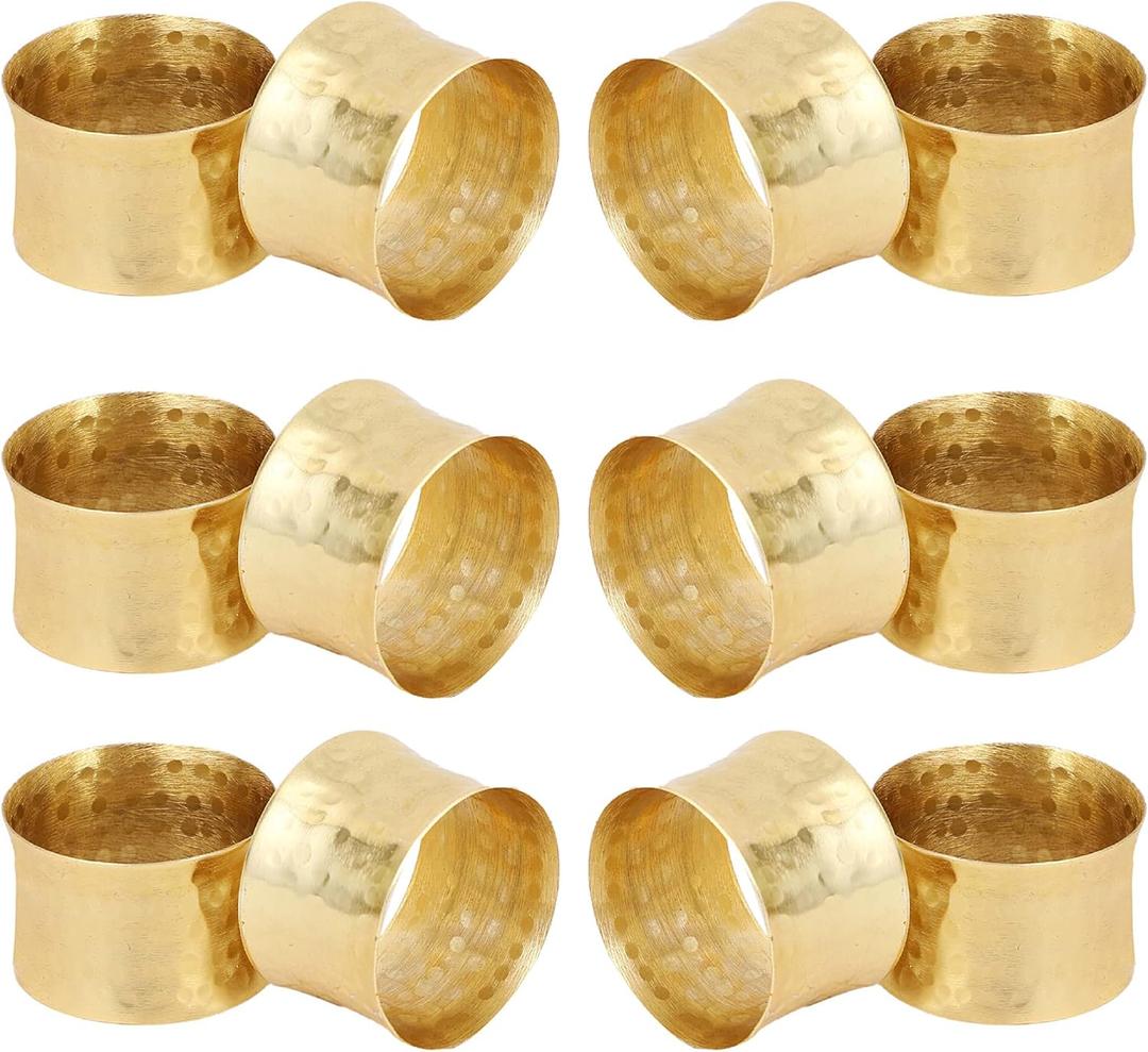 ITOS365 Gold Napkin Rings Set of 12, Handmade Hammered Metal Napkin Ring Holders for Dining Table, Wedding, Parties & Everyday Table Decor