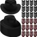 Hillban 48 Pack Cowboy Hat and Bandana Set, Cowgirl Hats for Boys Girls Felt Cowboy Party Hat Western Bandanas for Party (Black, Brown)
