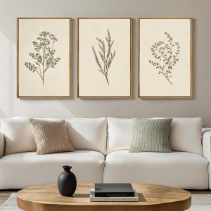 ANHUIB Neutral Beige Floral Canvas Wall Art Large Cream Botanical Wall Decor Vintage Minimalist Modern Paintings 16x24 Inch Set of 3 for Living Room Dining Room Bedroom