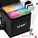 SFAIH Alcohol Markers Fine & Chisel - 101 Colors Dual Tip Coloring Markers for Adult Coloring Sketch Illustration, Christmas Gifts for Artist Adult Beginners, [Greeting Card & Leather Storage Box]